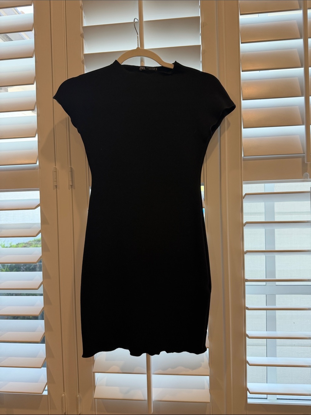 Zara Black Mini Cap-Sleeve Knit Dress